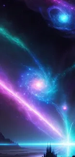 Cosmic galaxy with vibrant blue and purple hues for mobile wallpaper.