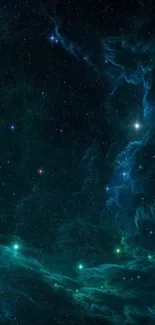 Stunning cosmic galaxy wallpaper with vibrant teal nebula and stars.