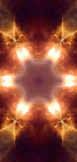 Fiery cosmic kaleidoscope mobile wallpaper.