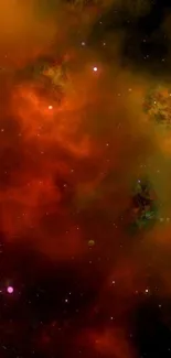 Vibrant orange and red cosmic nebula wallpaper with stars.