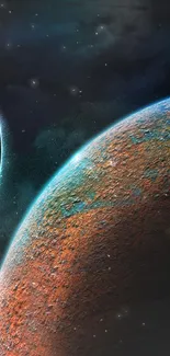 Cosmic wallpaper featuring colorful planets against a dark space background.