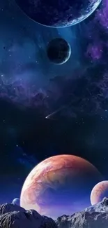 Stunning cosmic wallpaper with planets and galaxies.