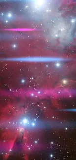 Stunning cosmic wallpaper with red nebula and bright stars.