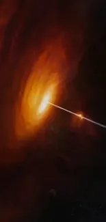 Fiery cosmic vortex emitting light in space.