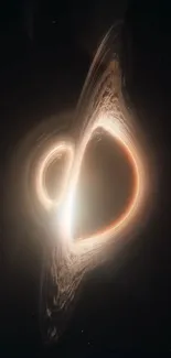 Mobile wallpaper with a swirling cosmic black hole against a dark background.