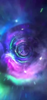 A captivating cosmic vortex with purple and blue swirling nebulae.