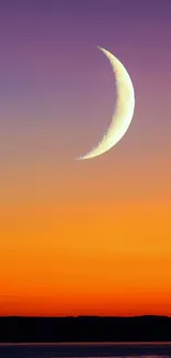 Crescent moon with vibrant sunset gradient sky wallpaper.