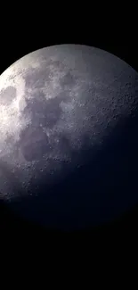 Dark moon against a black background, showcasing lunar details.