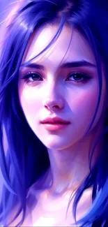 Digital art portrait of a woman with blue and purple hues.