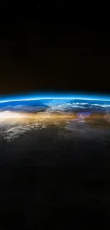 Stunning view of Earth from space during sunrise with a lunar background.