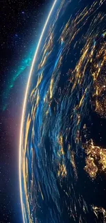 Breathtaking view of Earth from space with illuminated night lights.