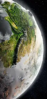 Beautiful Earth viewed from space showing green and lush landscapes.