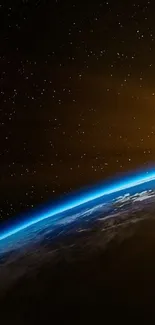 Stunning view of Earth from space with a starry sky.