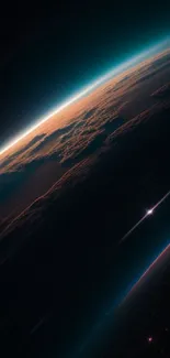 Dramatic Earth horizon view from space with stars and cosmic detail.