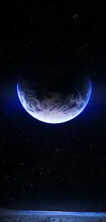 Earth in space with starry sky background on mobile wallpaper.