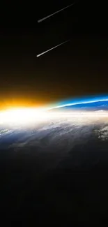View of Earth from space with a stunning sunrise.