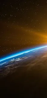 Earth sunrise from space with a stunning view of stars.