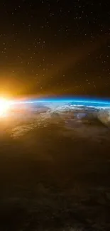 Stunning view of Earth sunrise from space with vibrant colors and cosmic beauty.