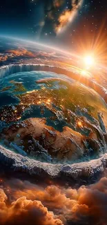 Breathtaking Earth view from space with sunrise.