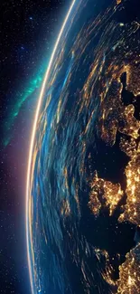 Spectacular view of Earth's illuminated cities from space at night.