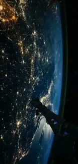 Stunning view of Earth from space with glowing city lights.