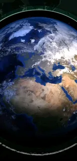 High-definition wallpaper of Earth from space with vibrant blue and brown hues.