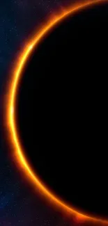 Eclipse wallpaper with glowing orange ring on a cosmic background.