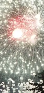 Vibrant fireworks exploding in a dazzling night sky display.