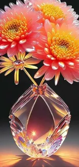 Vibrant glass flowers in an artistic vase, perfect for a mobile wallpaper.