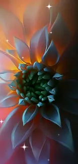 Artistic floral mobile wallpaper with orange and blue hues.