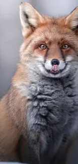 Close-up of a beautiful fox with rich red and silver fur.