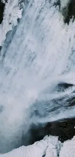 Captivating frozen waterfall with icy cascades in a serene winter landscape.