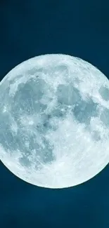 A bright full moon against a deep blue night sky, perfect for calming mobile backgrounds.