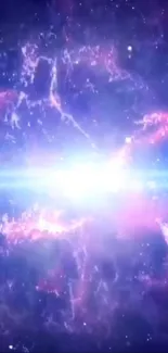 Vivid purple and blue galaxy explosion wallpaper.