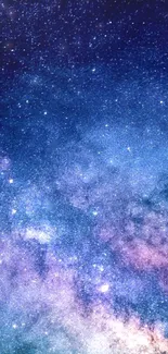 Galaxy wallpaper with blue and purple starry sky, evoking a cosmic beauty.