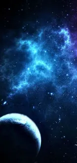 A mesmerizing galaxy and planet in space wallpaper.