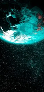 Vibrant teal and black Earth galaxy wallpaper.