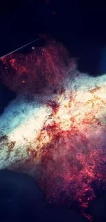 Vibrant galaxy explosion art mobile wallpaper with red and orange hues.