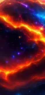 Vivid galaxy explosion wallpaper with orange and blue hues.