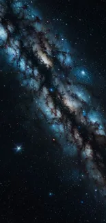 Dark blue galaxy wallpaper with stars and nebulae, perfect for mobile backgrounds.