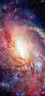 Colorful galaxy wallpaper with red, blue, and white cosmic elements.