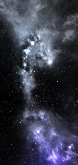 Beautiful cosmic scenery with stars and a galaxy on a mobile wallpaper background.