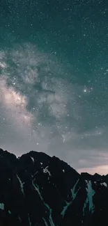 Galaxy over mountains under a starry sky.