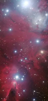 Beautiful galaxy nebula with stars shining in crimson and white hues.