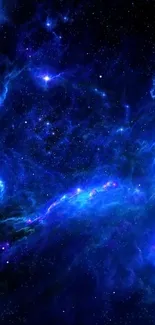 Blue galaxy wallpaper showcasing a cosmic scene with stars and nebulas.