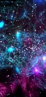 Dynamic galaxy nebula wallpaper with vibrant blue and purple hues.