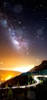 Galaxy landscape with vibrant night sky and stars for mobile wallpaper.