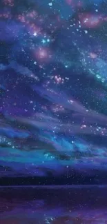 Galaxy night sky wallpaper with stars and purple-blue hues.