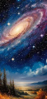 Beautiful galaxy and night sky landscape illustration.