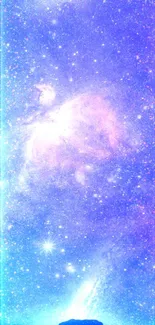 Stunning galaxy nightscape wallpaper with vibrant purples and blues.